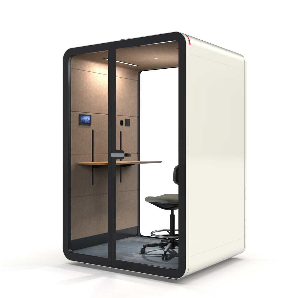 White TFT Smart One-person Pro-Type Phone Booth with Adjustable Desk right side view