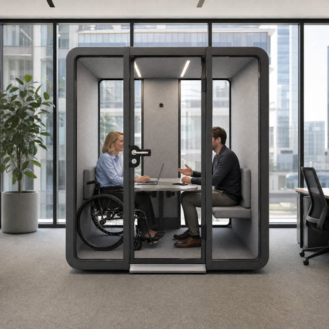 ADA Compliant Soundproof Office Pod For 4 Persons Wheelchair Inclusive Meeting Booth