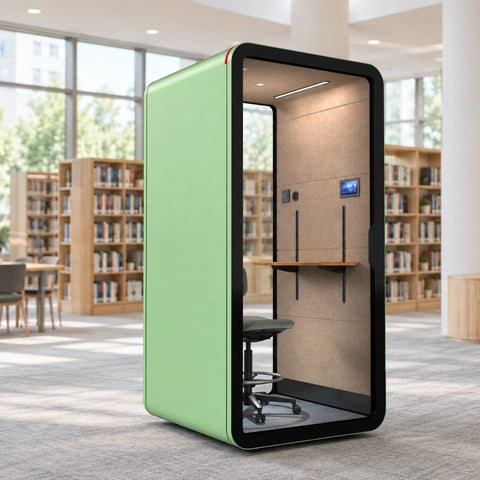 Soundproof Library Pod For Single-Person Study With Height-Adjustable Desk | Smart™ TFT-SH Pod