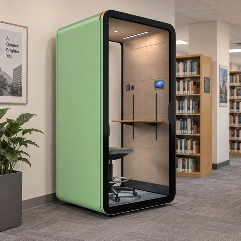 Soundproof Library Pod For Single-Person Study With Height-Adjustable Desk | Smart™ TFT-SH Pod