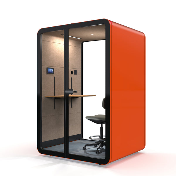 Red TFT Smart One-person Pro-Type Phone Booth with Adjustable Desk right side view